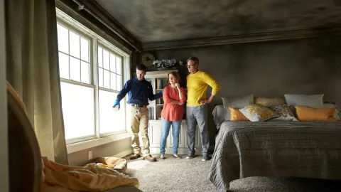 A ServiceMaster Restoration By Simons fire restoration manager discusses fire restoration processes with homeowners in Winnetka IL