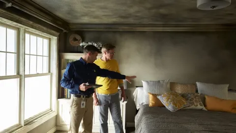 ServiceMaster Restoration By Simons fire manager discusses fire restoration process with home owner in Glencoe Illinois