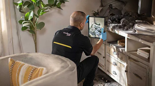 ServiceMaster Restore employee in living room